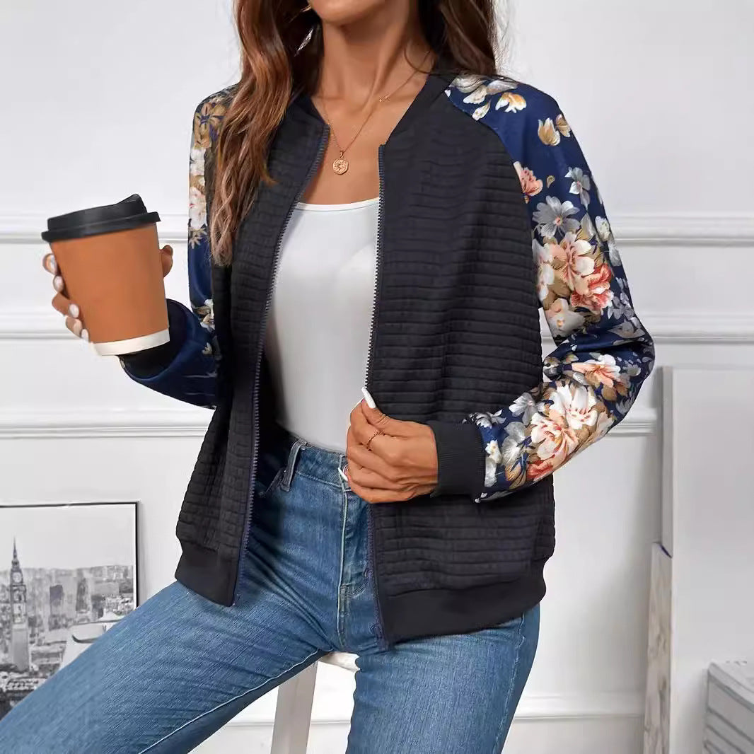 Women's Simple Printed Full-zip Cardigan Coat
