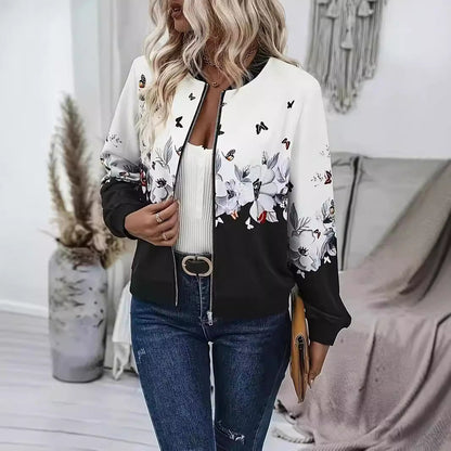 Women's Simple Printed Full-zip Cardigan Coat