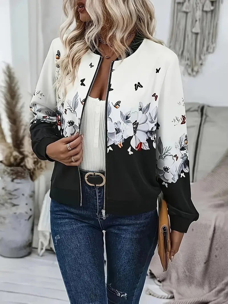 Women's Simple Printed Full-zip Cardigan Coat