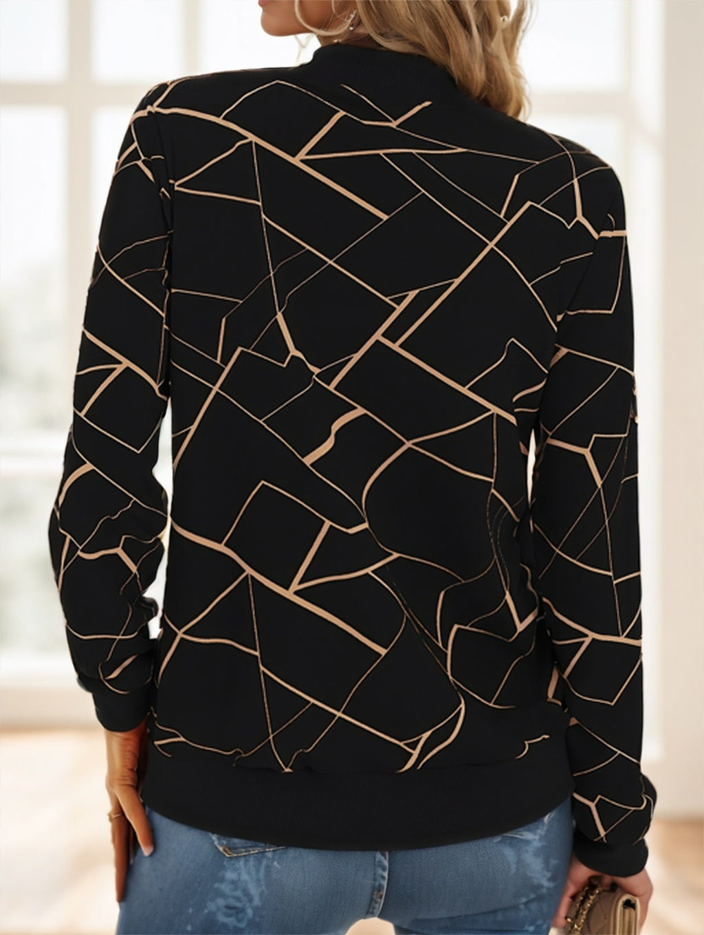 Geo Print Zipper Front Jacket