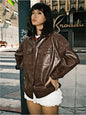 Single-breasted Solid Color Pocket PU Fashion Casual Jacket Top