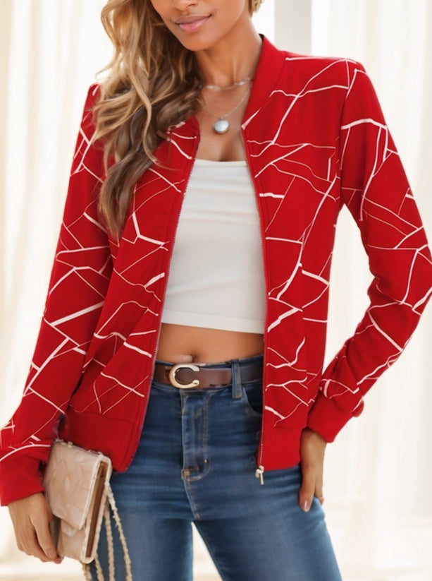 Geo Print Zipper Front Jacket